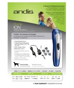 Andis ProClip ION Cordless Trimmer -UPCO Popular Shop 20630 proclip ion trimmer btf3 package back