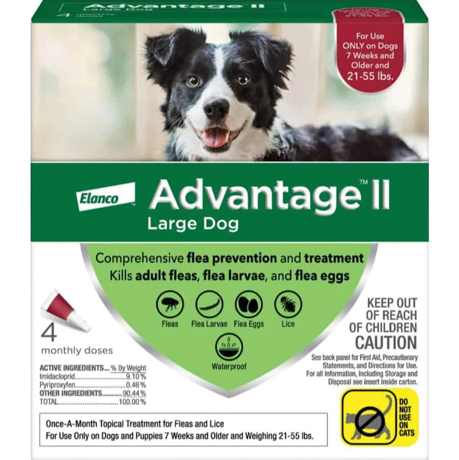 Bayer Advantage II Flea Spot-On For Large Dogs 21-55 Lbs 4 Pack 3 Bayer Advantage II Flea Spot-On For Large Dogs 21-55 Lbs 4 Pack