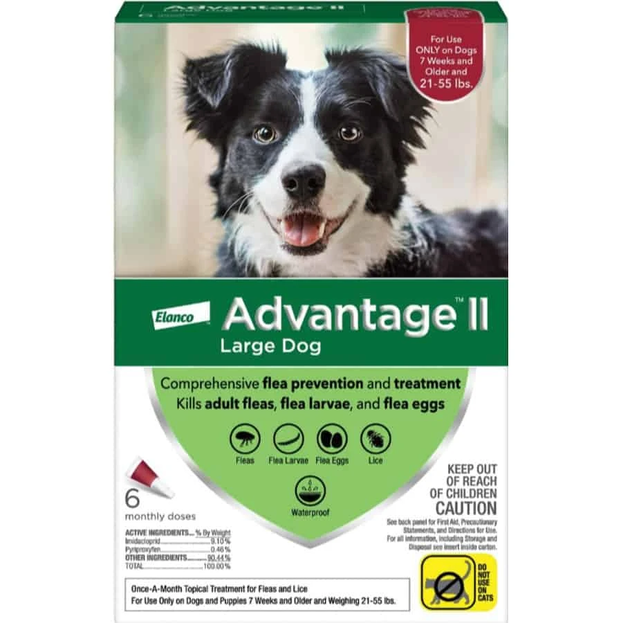 Bayer Advantage II Flea Spot-On For Large Dogs 21-55 Lbs 6 Pack 3 Bayer Advantage II Flea Spot-On For Large Dogs 21-55 Lbs 6 Pack