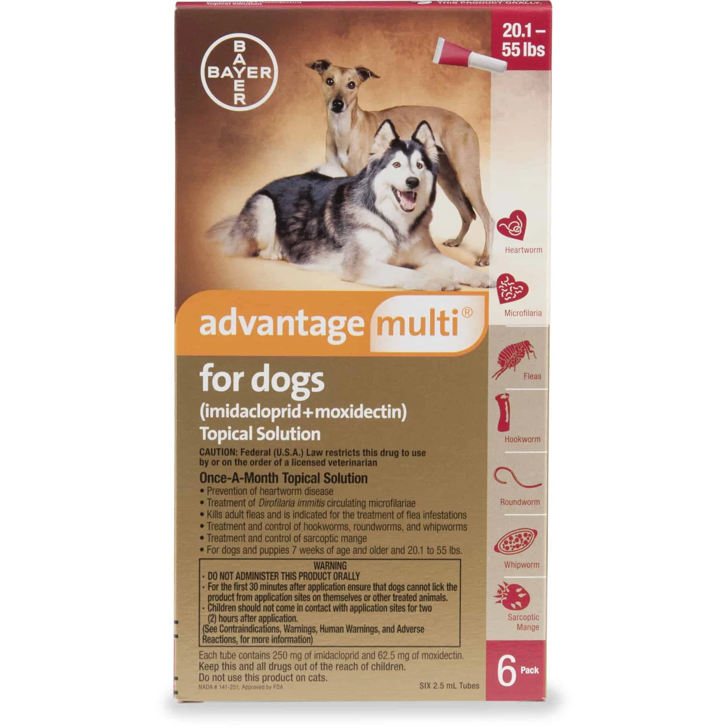 Bayer Advantage Multi Topical Solution For Dogs 20.1-55 Lbs 6 Pack 3 Bayer Advantage Multi Topical Solution For Dogs 20.1-55 Lbs 6 Pack