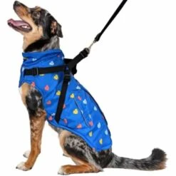 Blue Heart Pattern Puffy Harness Dog Coat