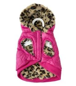 Pink Heart Leopard Trim Girly Puffer Coat For Dogs -UPCO Popular Shop Fashion Pet Pink Puffer XS2