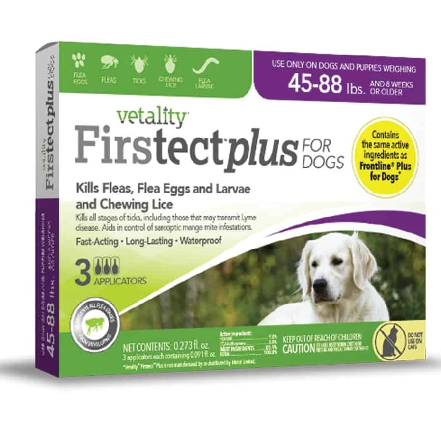 Vetality Firstect Plus Flea & Tick Spot Treatment For Dogs 45-88 Lbs 3 Pack 3 Vetality Firstect Plus Flea & Tick Spot Treatment For Dogs 45-88 Lbs 3 Pack