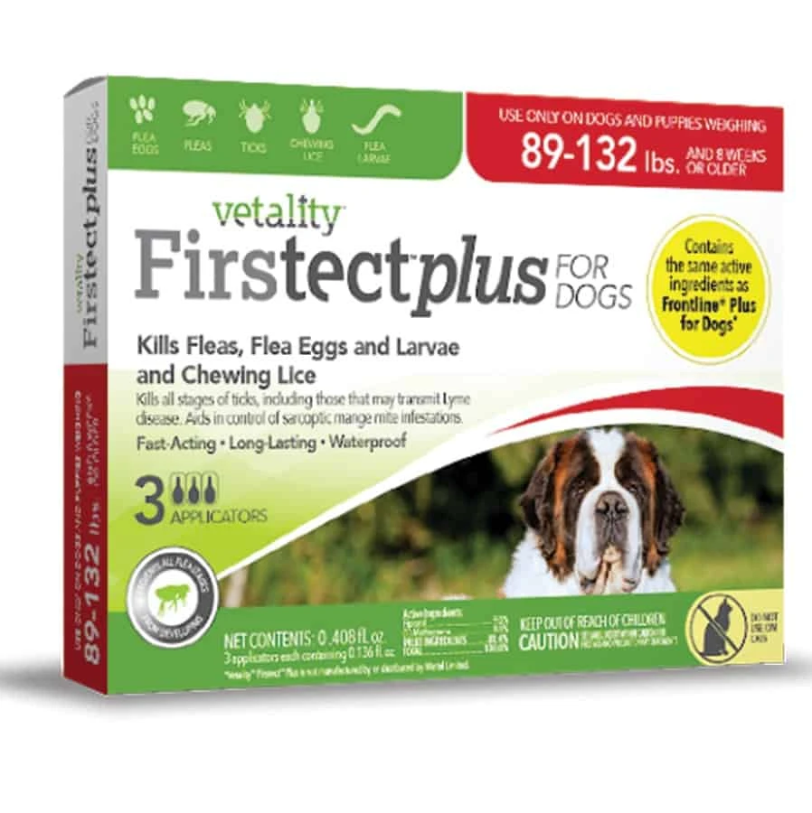 Vetality Firstect Plus Flea & Tick Spot Treatment For Dogs 89-132 Lbs 3 Pack 3 Vetality Firstect Plus Flea & Tick Spot Treatment For Dogs 89-132 Lbs 3 Pack