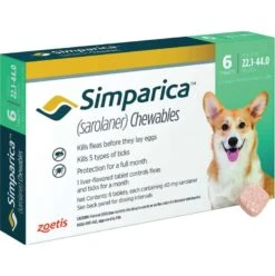 ZOETIS Simparica Chewable Tablets For Dogs 22.1-44 Lbs 6 Pack