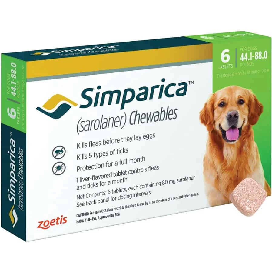 ZOETIS Simparica Chewable Tablets For Dogs 44.1-88 Lbs 6 Pack 3 ZOETIS Simparica Chewable Tablets For Dogs 44.1-88 Lbs 6 Pack
