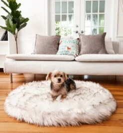 PupRug Mini Orthopedic Dog Bed White Fur W/ Brown Accents