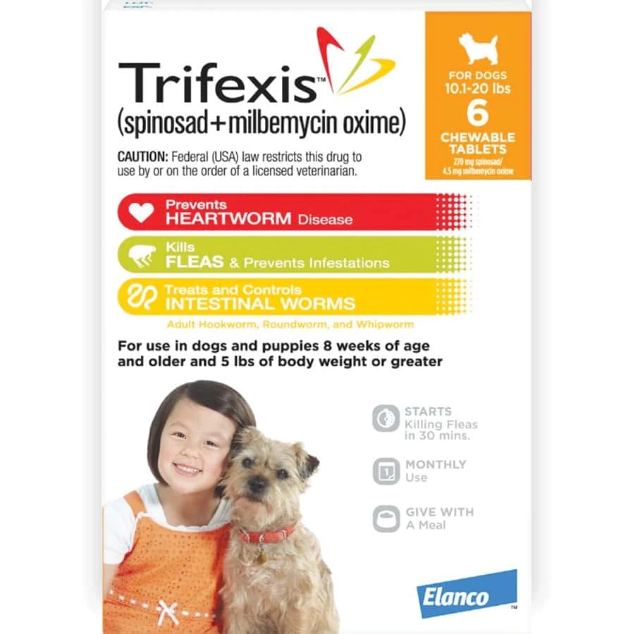 Trifexis Chewable Flea & Heartworm Tablets For Dogs 10.1-20 Lbs 6 Pack 3 Trifexis Chewable Flea & Heartworm Tablets For Dogs 10.1-20 Lbs 6 Pack